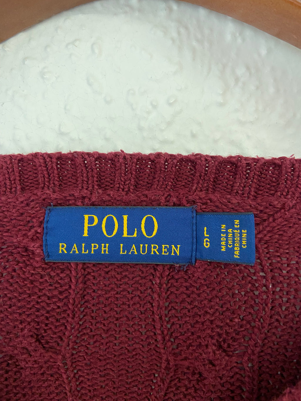 Pull Ralph Lauren rouge torsadé taille L
