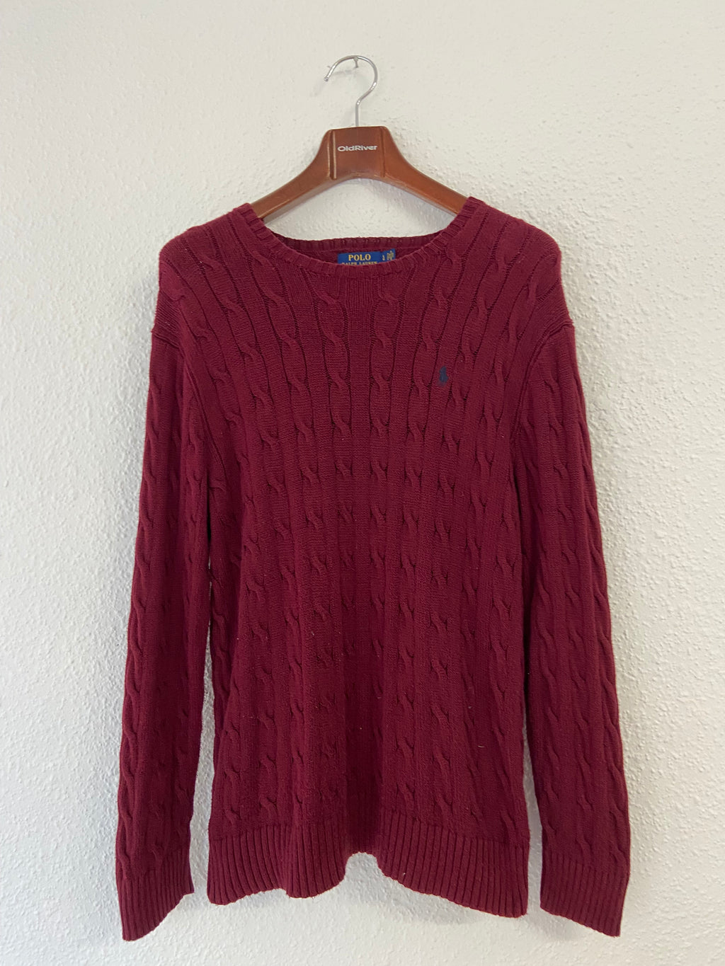 Pull Ralph Lauren rouge torsadé taille L