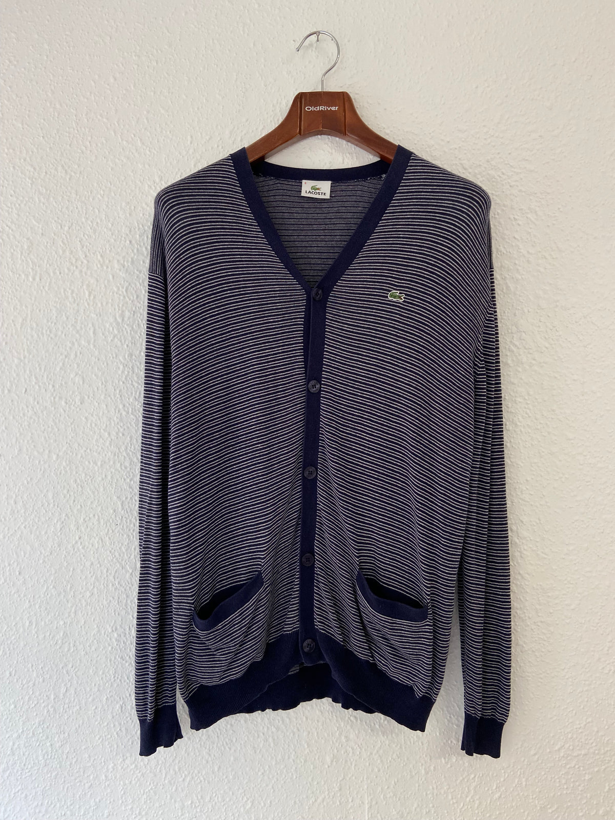 Cardigan bleu marine rayé Lacoste taille XL