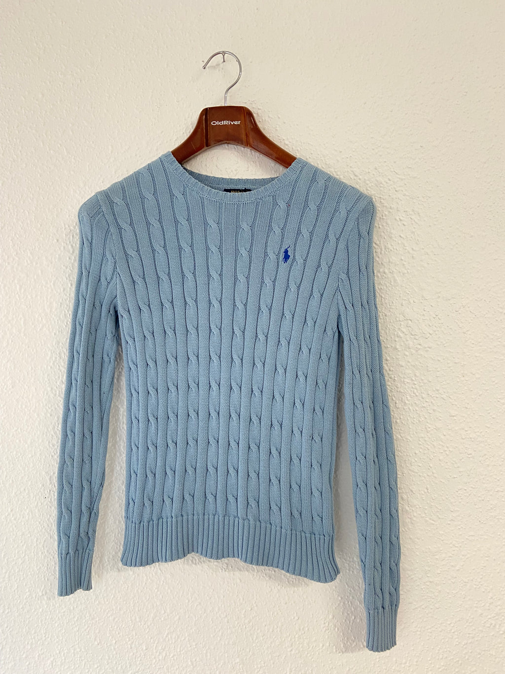 Pull bleu ciel torsadé Ralph Lauren taille S
