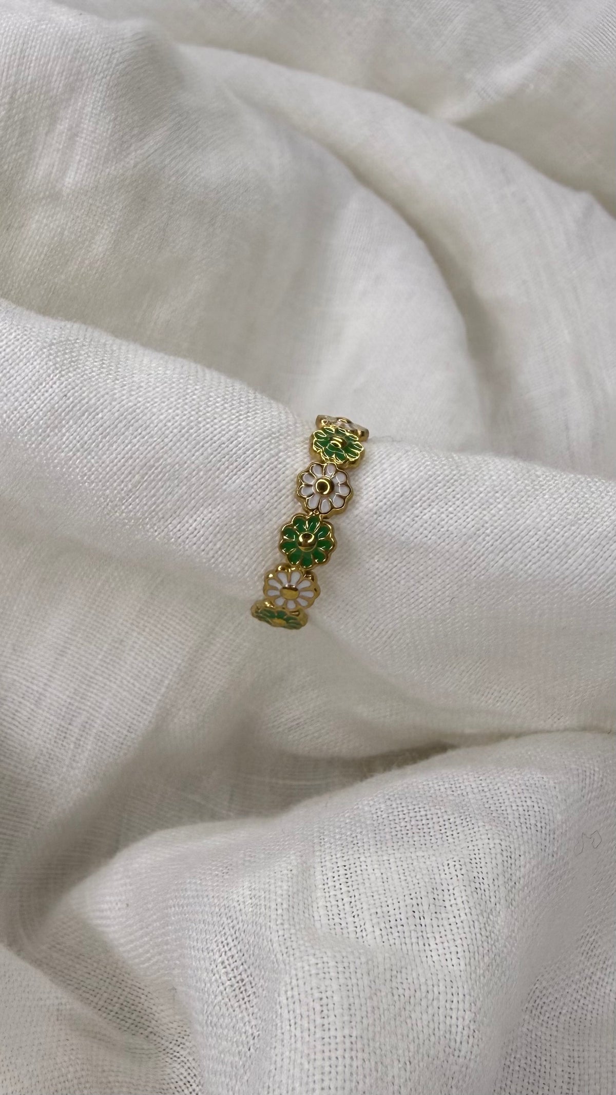 Bague marguerites verte et blanche