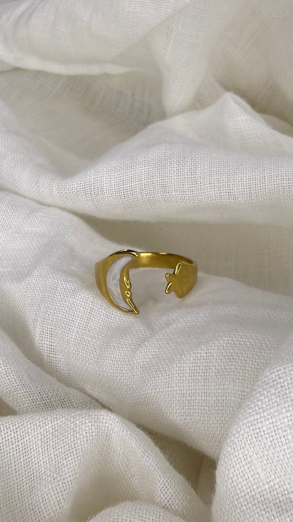 Bague lune étoile blanche