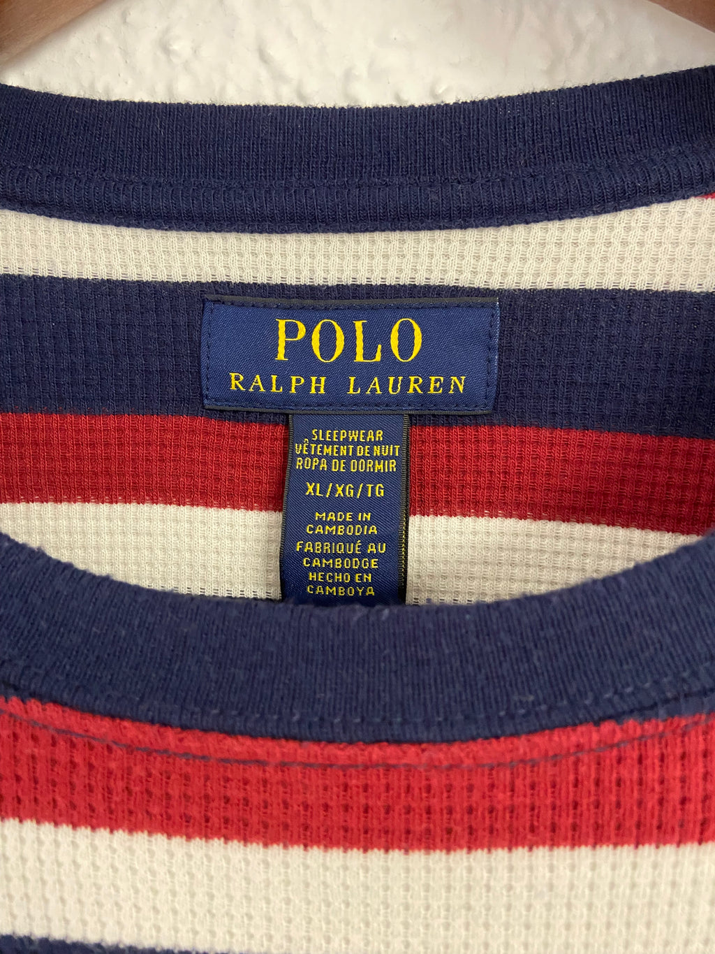 Pull Nid d'abeille Ralph Lauren bleu blanc rouge taille XL