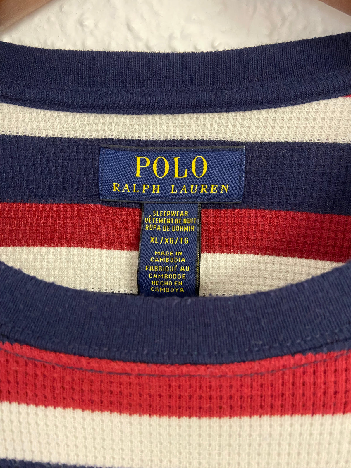 Pull Nid d'abeille Ralph Lauren bleu blanc rouge taille XL