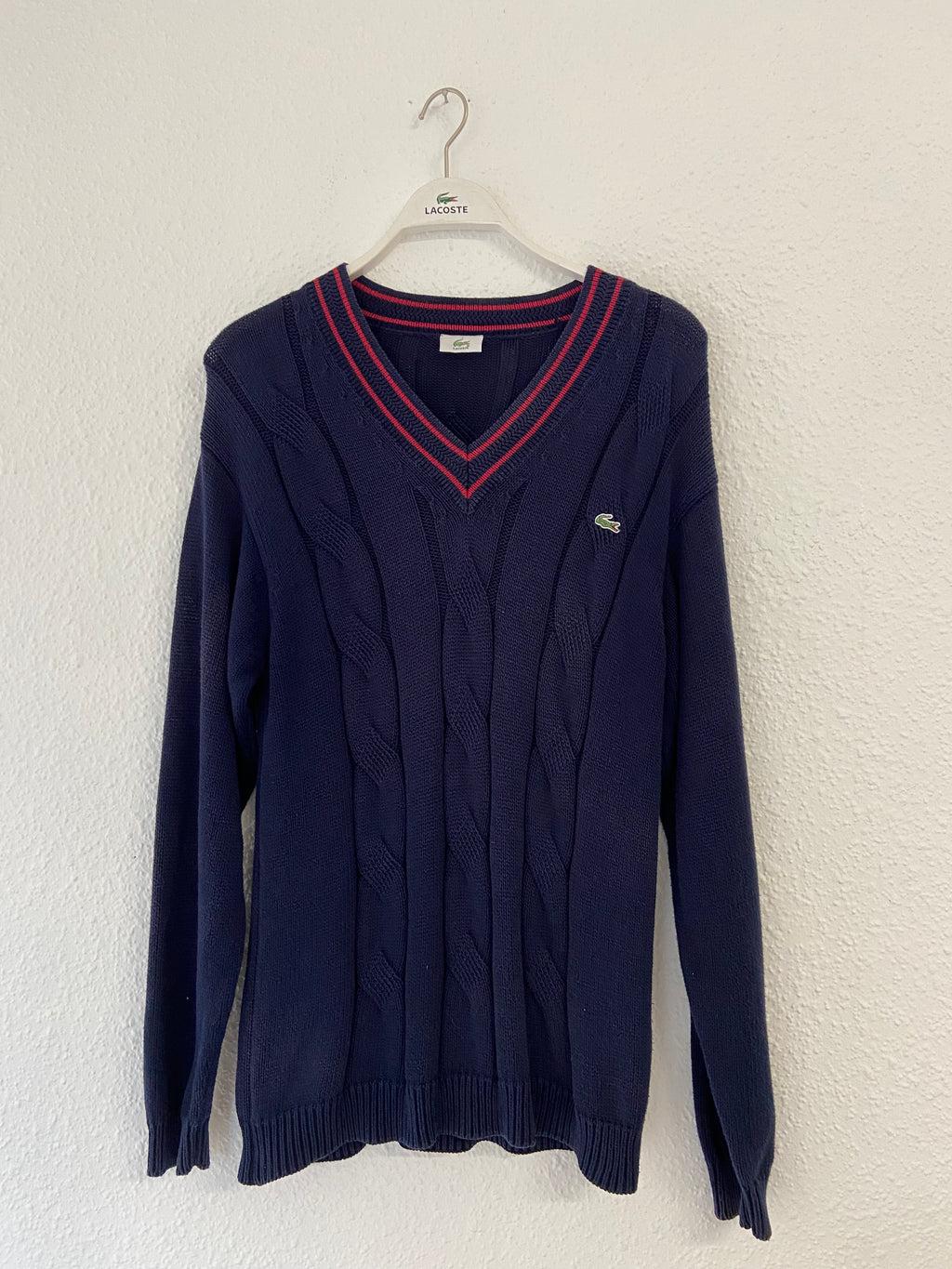 Pull Ralph Lauren torsadé bleu marine col V taille M