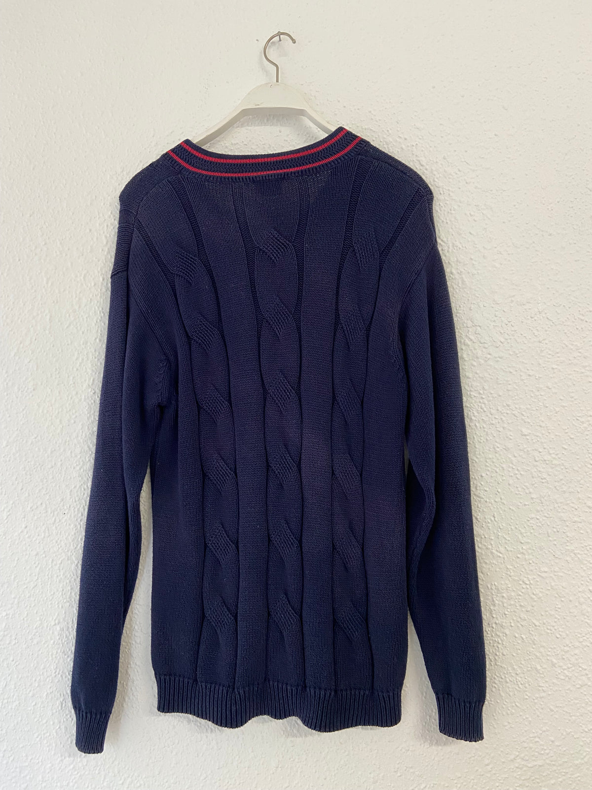 Pull Ralph Lauren torsadé bleu marine col V taille M