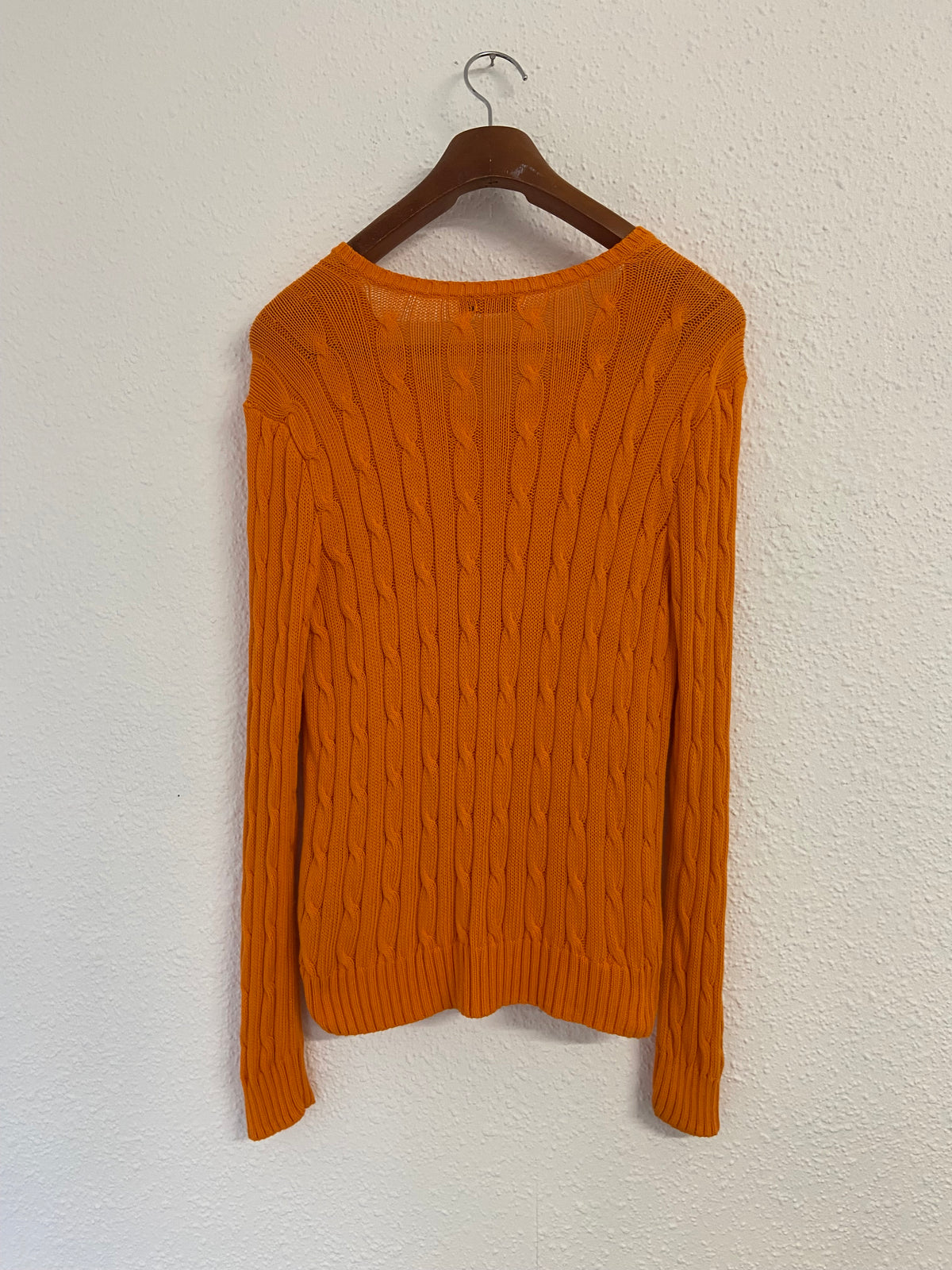 Pull torsadé orange Ralph Lauren col V taille XL