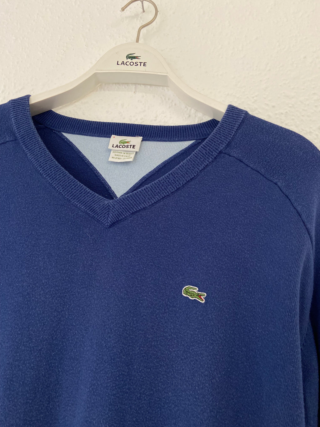 Pull bleu marine Lacoste col V taille 4XL