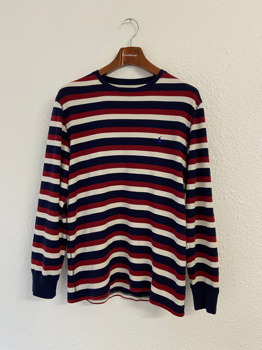 Pull Nid d'abeille Ralph Lauren bleu blanc rouge taille XL