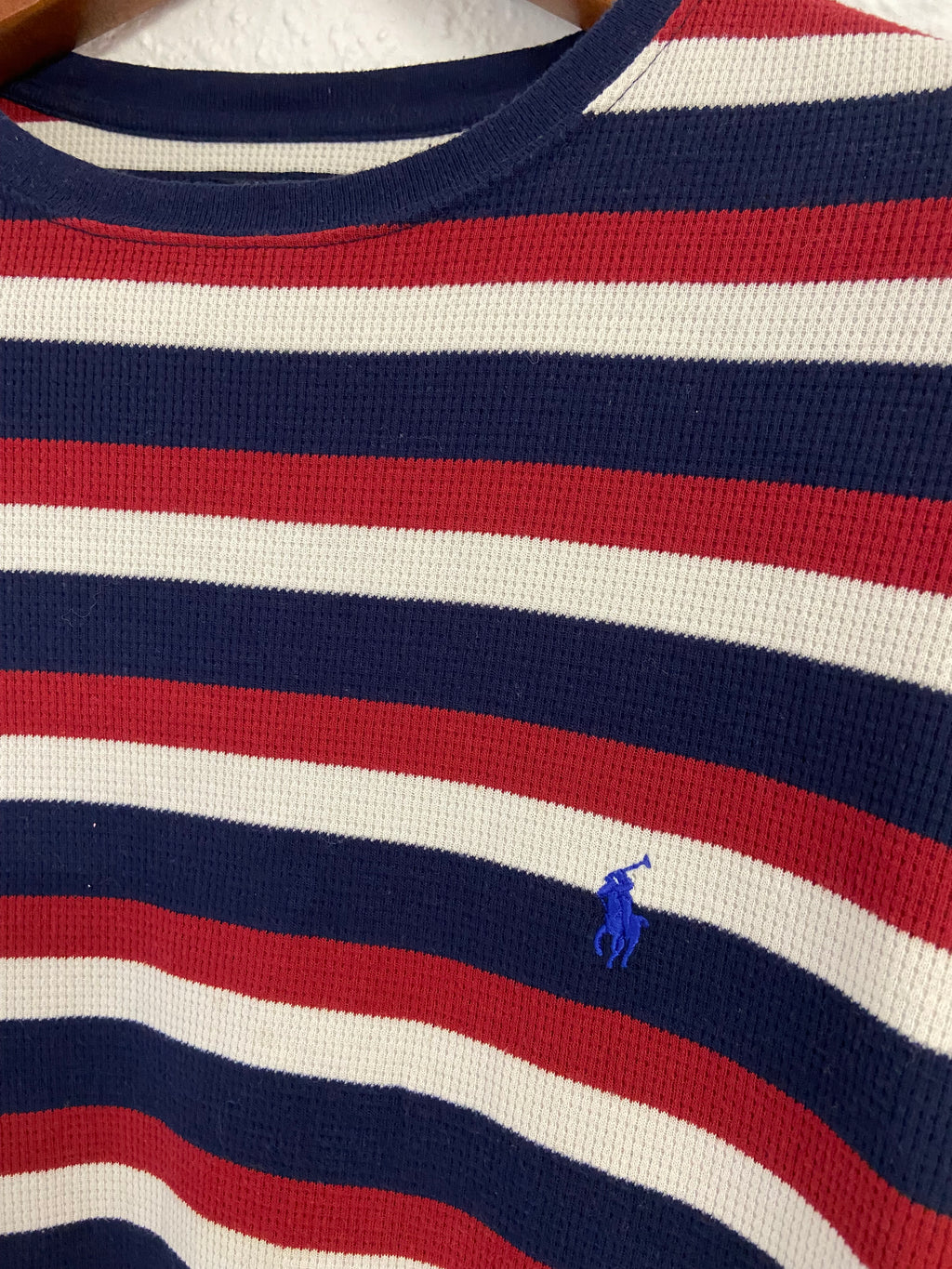 Pull Nid d'abeille Ralph Lauren bleu blanc rouge taille XL