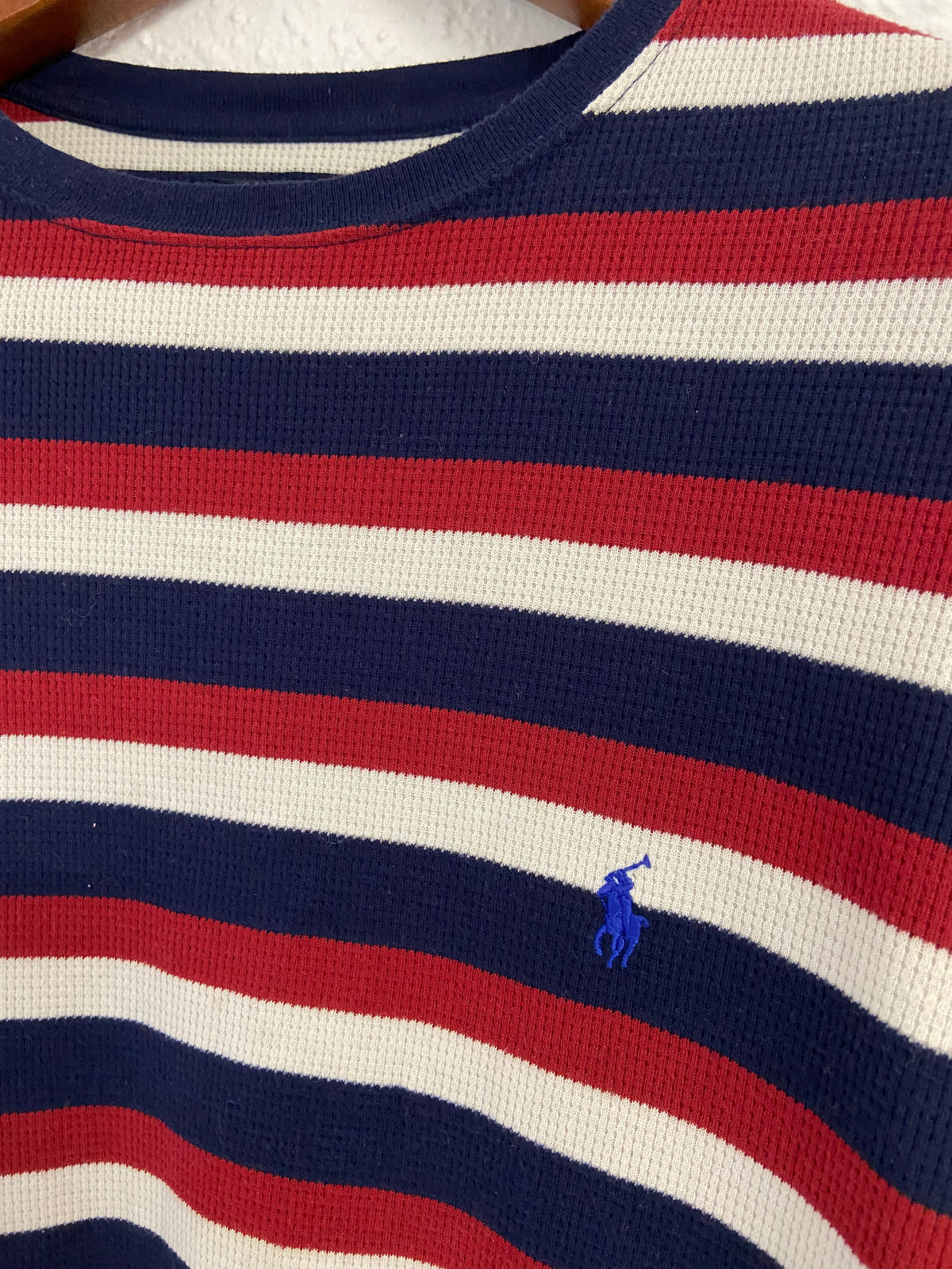 Pull Nid d'abeille Ralph Lauren bleu blanc rouge taille XL