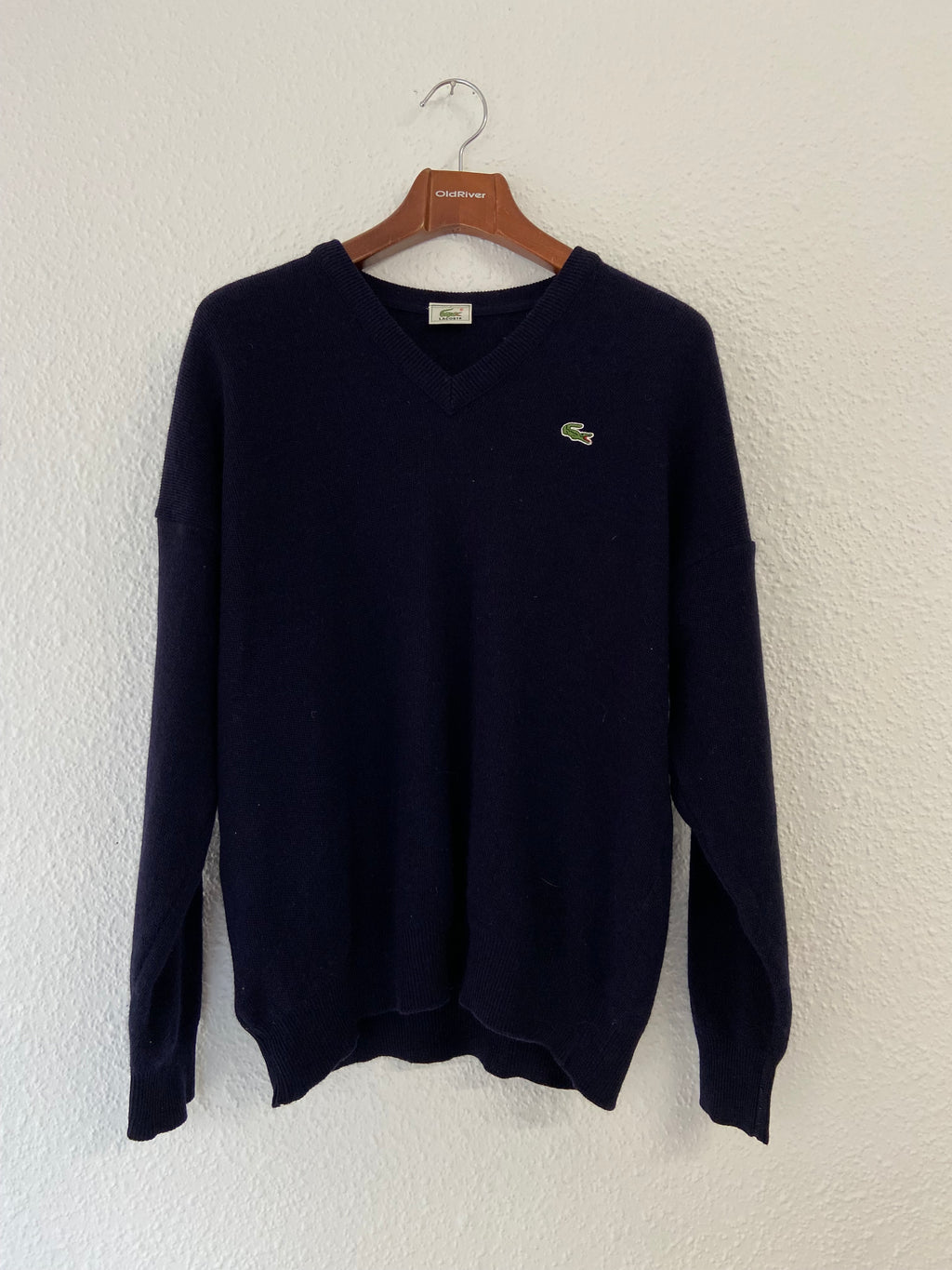 Pull bleu marine col V Lacoste taille XXL