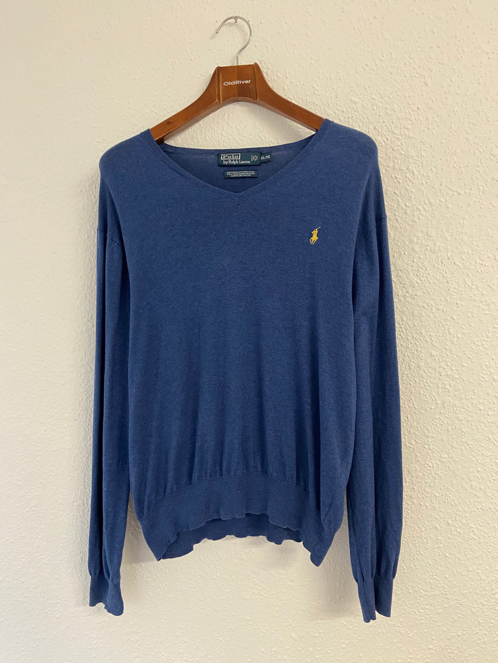 Pull bleu col V Ralph Lauren taille XL