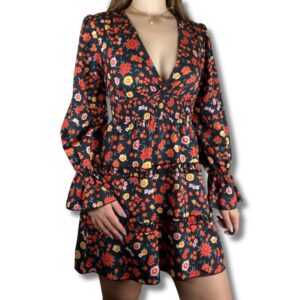 Robe noire fleurie col V taille S